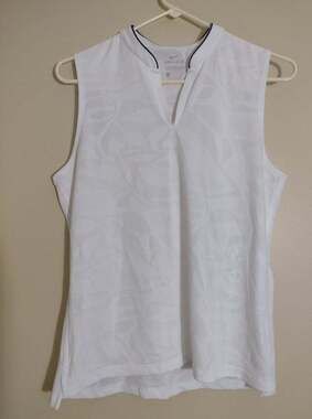 NIKE Women's BREATHE White lacey Top Sz Large Golf Polo Shirt CN0941, DW